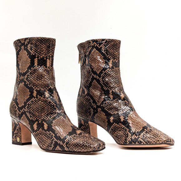 Veronica Beard Women Marla Snake Print Leather Back Zip Ankle Boots size 6.5 - Picture 1 of 10